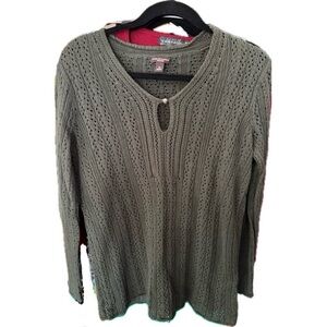 DANA BUCHMAN Hunter Green Keyhole Button Lined Sweater womens size Medium